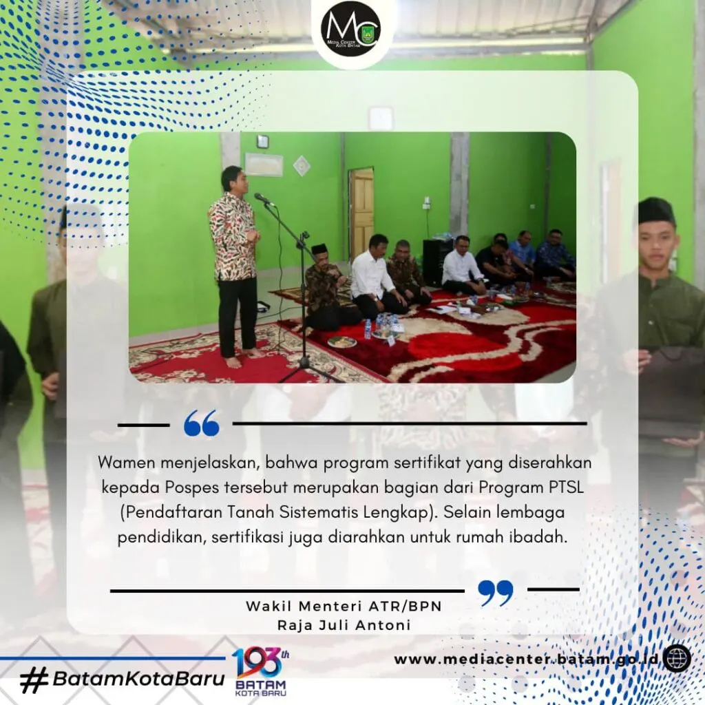 Apresiasi Dukungan Walikota Rudi, Wamen ATR Serahkan Sertifikat Tanah untuk Pesantren