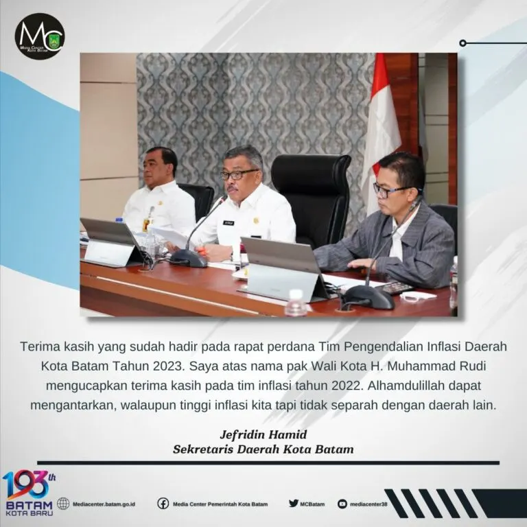 Antisipasi Inflasi Jelang Ramadhan, Pemko Batam Gelar Rapat Koordinasi Tim Pengendalian Inflasi Daerah 2023