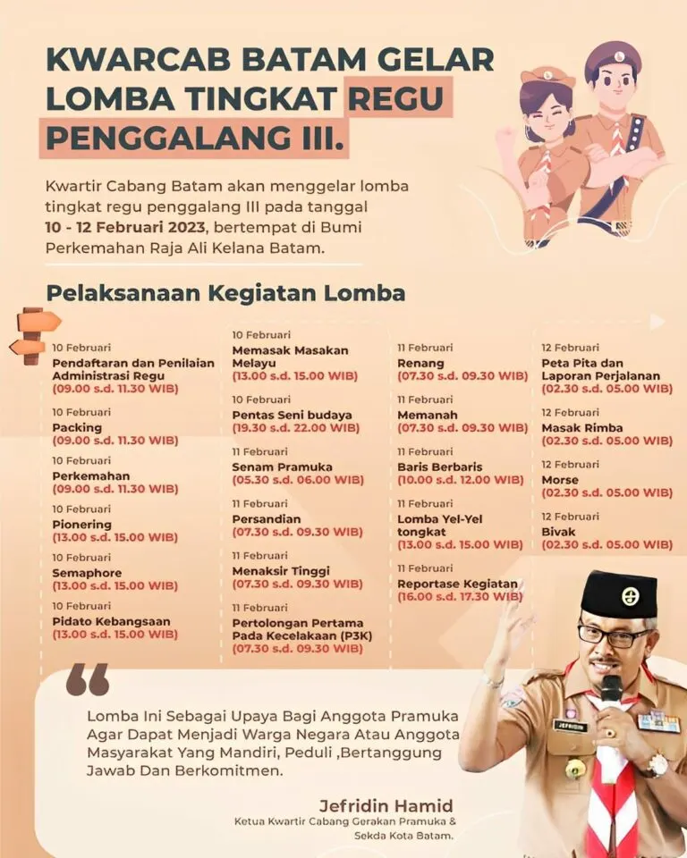 24 Regu Pramuka Kwaran se-Kota Batam Akan Ikuti Lomba Regu Pramuka Tingkat III