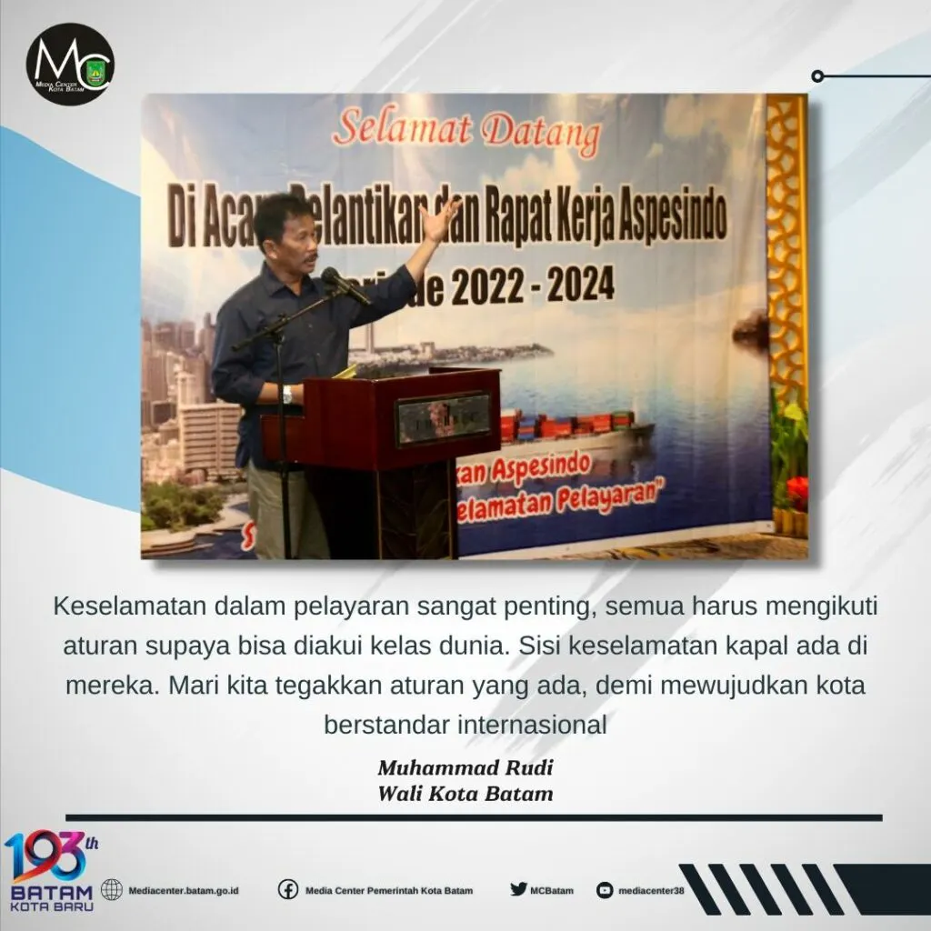 Pelantikan Aspesindo, Rudi: Wujudkan Batam Jadi Kota Berstandar Internasional