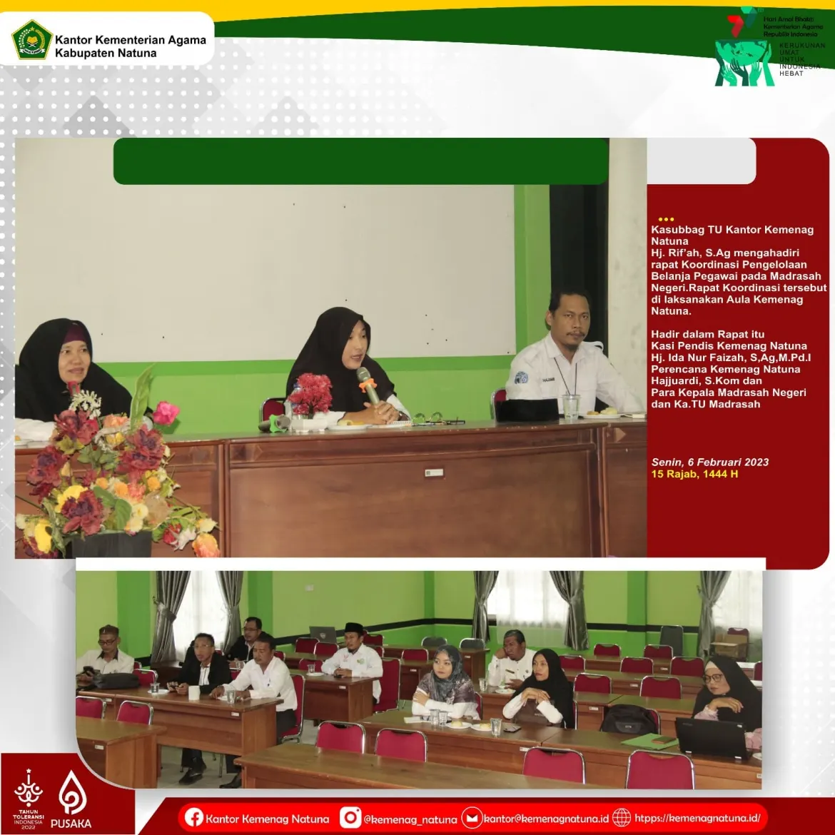 Kemenag Natuna Rapat Koordinasi dengan Madrasah Tentang Pengelolaan Belanja Pegawai pada Madrasah.
