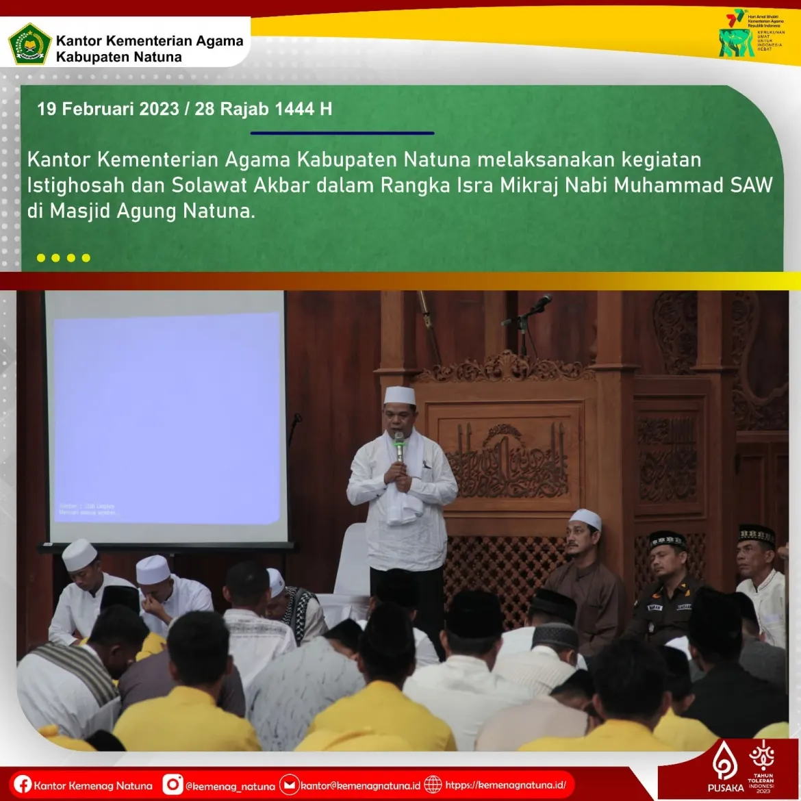 Peringati Isra Mikraj, Kemenag Natuna Adakan Istighosah dan Sholawat Akbar