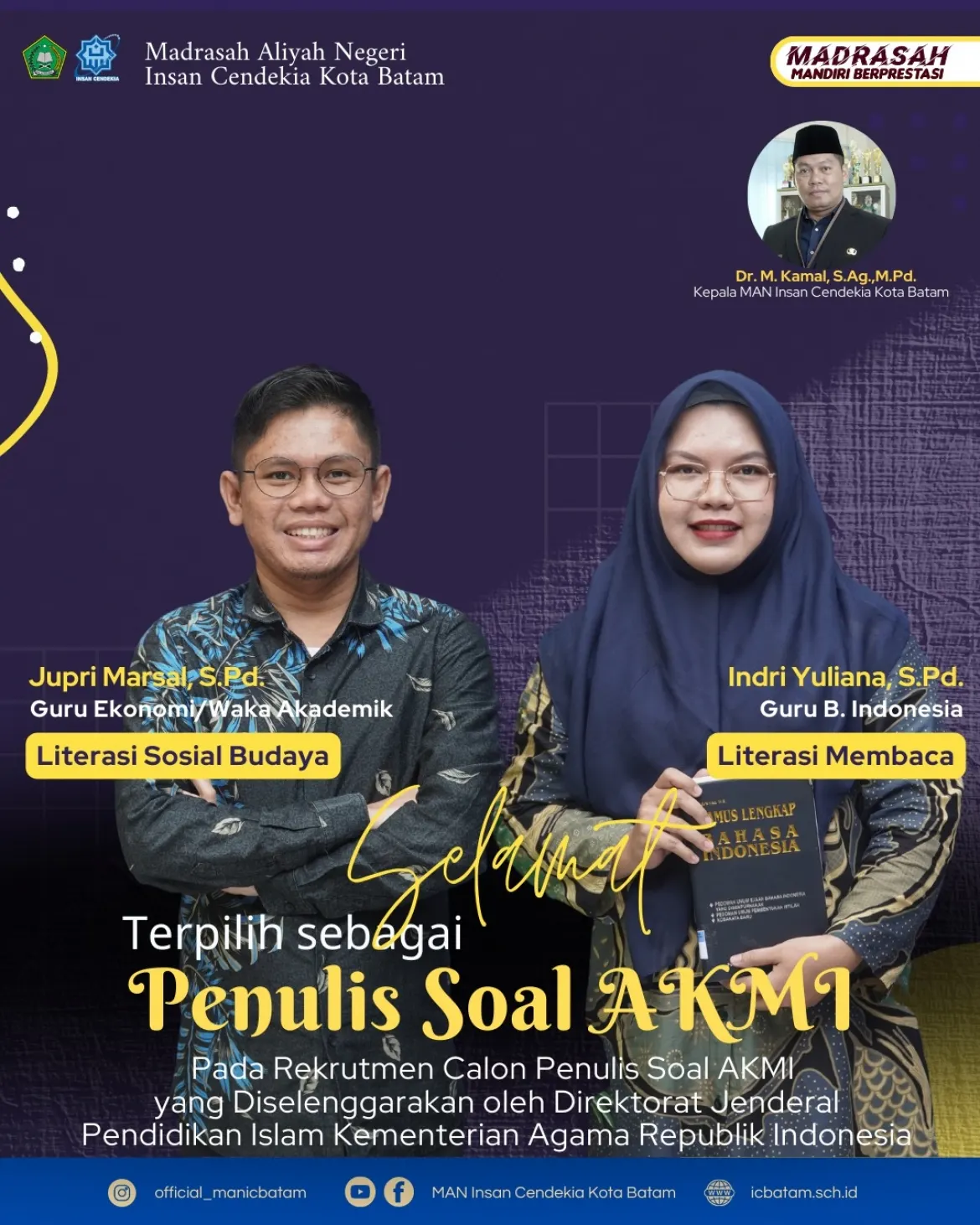 Dua Guru MAN IC Batam Terpilih sebagai Penulis Soal AKMI