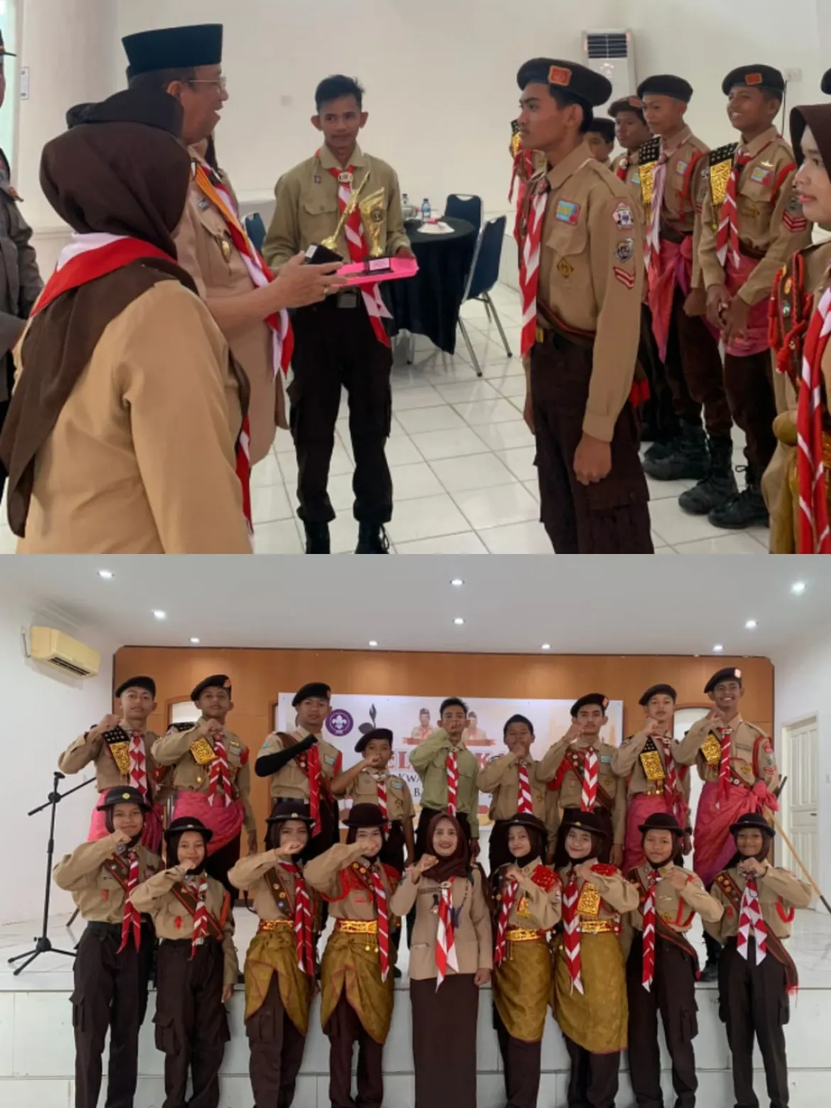Penyerahan Penghargaan Juara Lomba Tingkat III oleh Ka. Kwarcab Karimun kepada Siswa-siswi MTsN Karimun