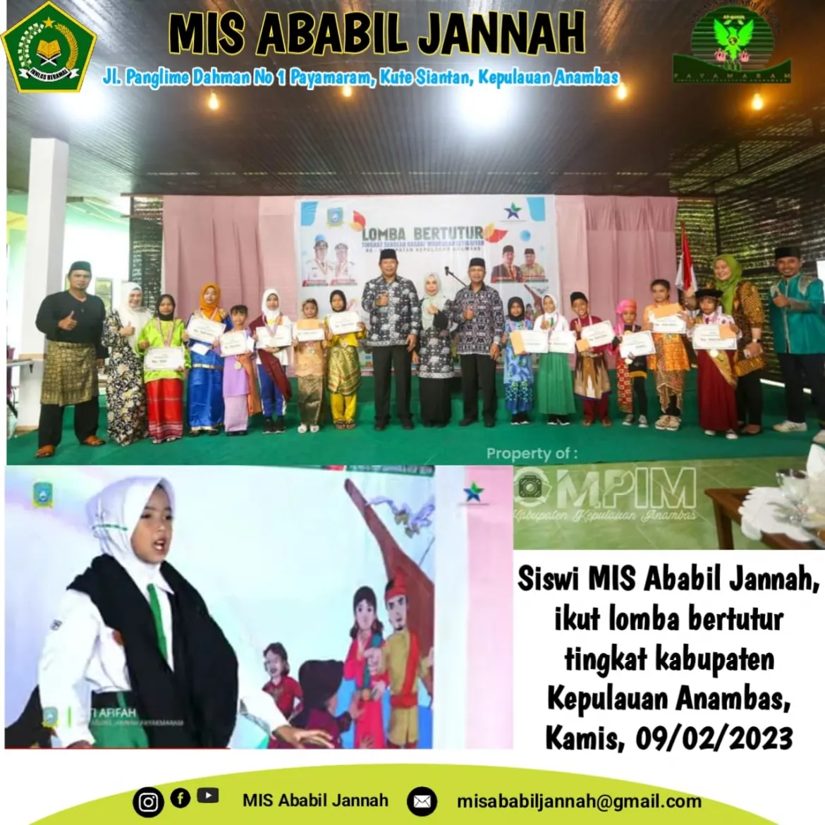 Siswa MIS Ababil Jannah Ikuti Lomba Bertutur Tingkat Kabupaten 2023
