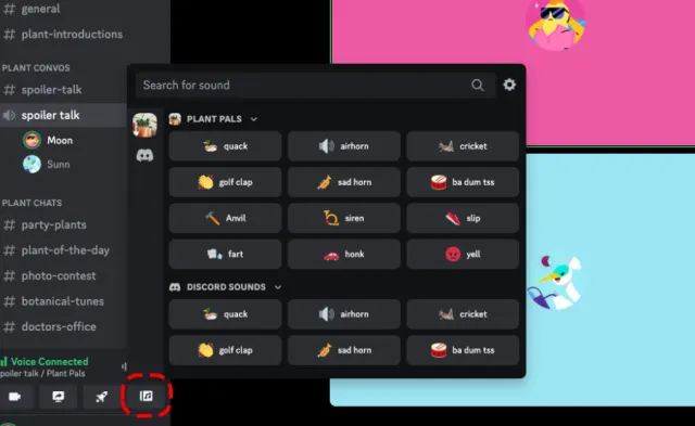 Tampilan soundboard Discord