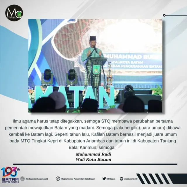 Hadiri Pembukaan STQ Sagulung, Rudi Gaungkan Semangat Kolektif Wujudkan Batam yang Madani dan Modern